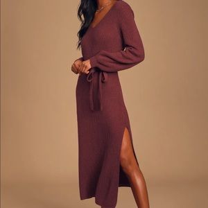 New Burgundy Knit Midi Sweater Dress